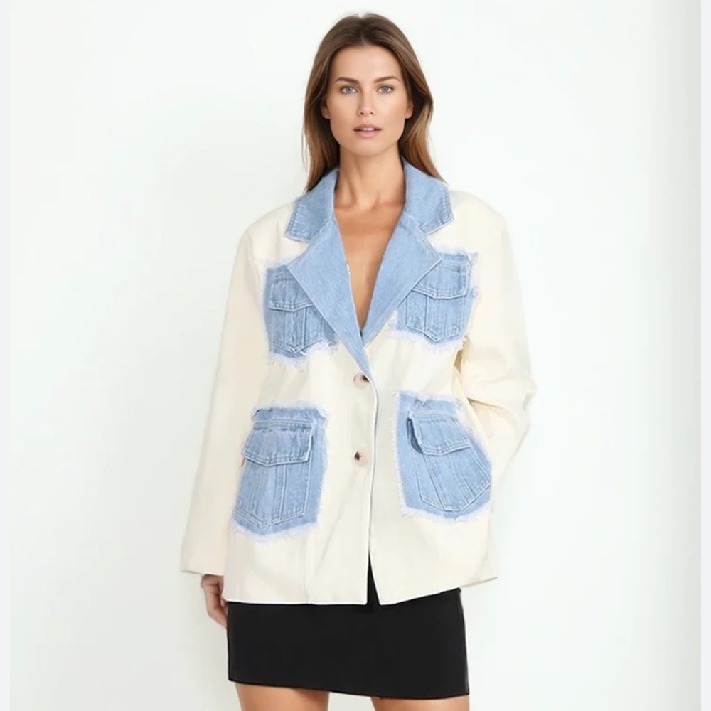 Women's Balboa Colorblock Patchwork White & Denim Jacket Size Small
